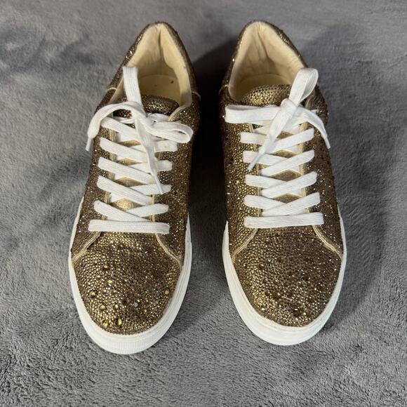 Betsey Johnson Gold Rhinestone Sidny Sneakers Women's 9.5 Bling Dopamine Glam - Picture 2 of 10